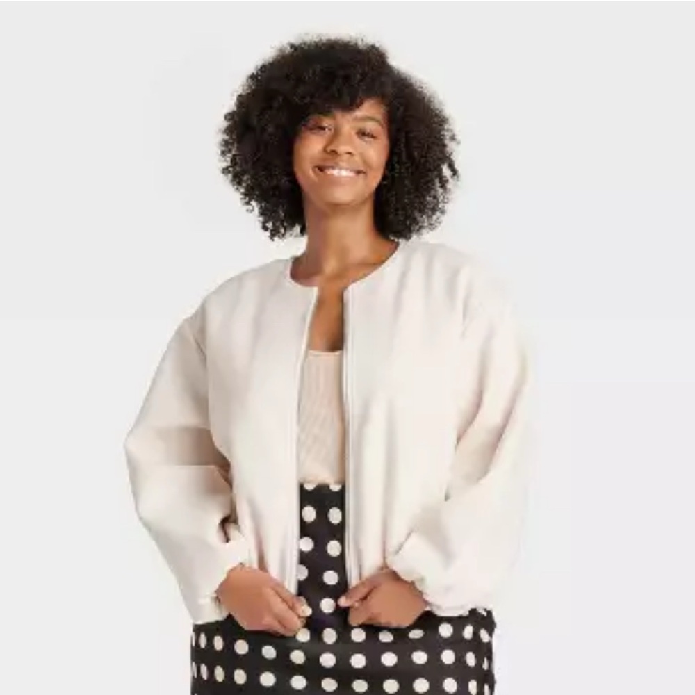 A New Day Cream Felt Zip-Up Bomber Jacket Size XXL